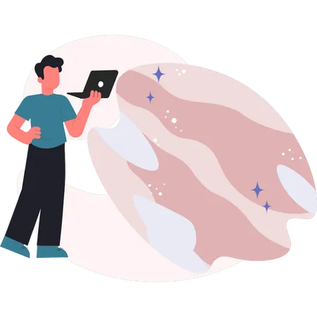 Man looking at stars in sky  Illustration