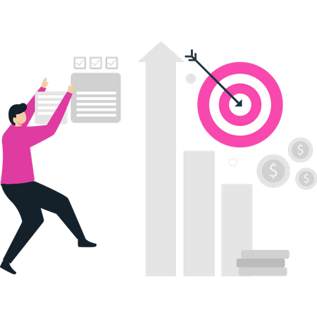 Man looking at target graph  Illustration