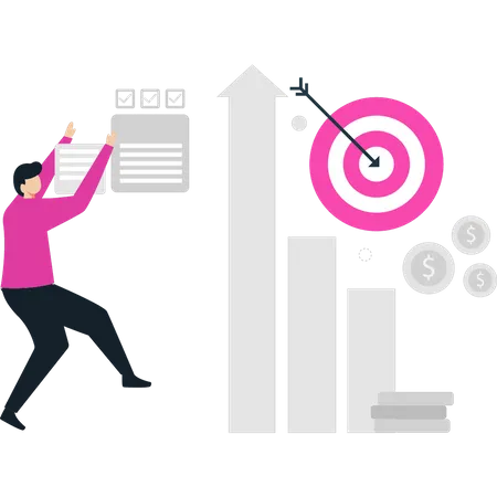 Man looking at target graph  Illustration