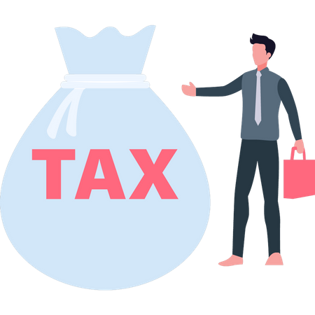 Man looking at tax bag  Illustration