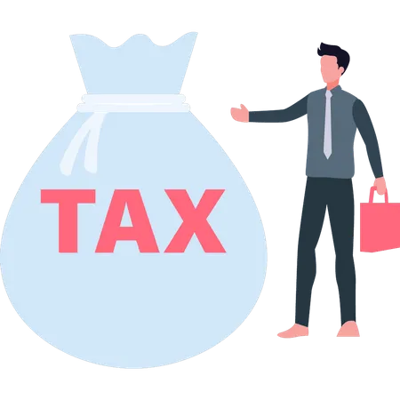 Man looking at tax bag  Illustration