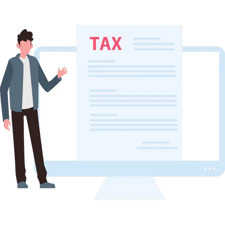 The Boy Is Looking At The Tax Form Illustration