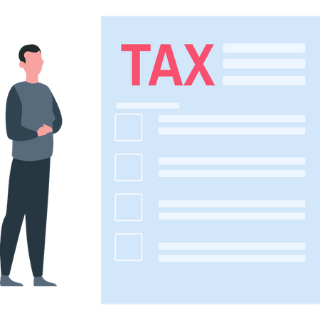 Man looking at tax form  Illustration