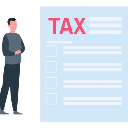 Man looking at tax form  Illustration