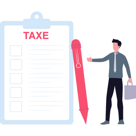 Man looking at tax form  Illustration