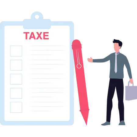 Man looking at tax form  Illustration