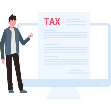 Man looking at tax form  Illustration