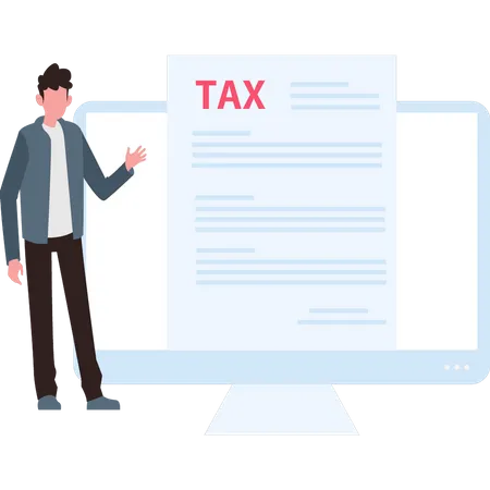 Man looking at tax form  Illustration