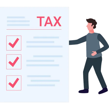 Man looking at tax list  Illustration