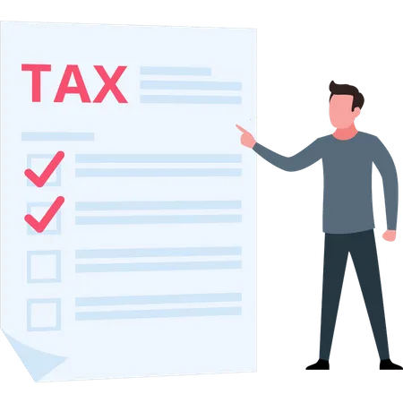 Man looking at tax list  Illustration