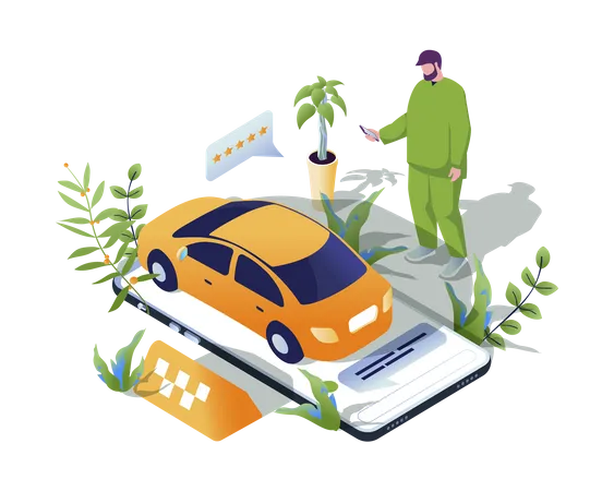 Man looking at taxi location from cab app  Illustration