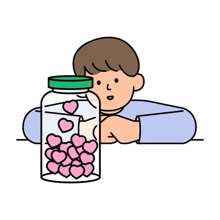 Man Looking at the Jar of Love  イラスト
