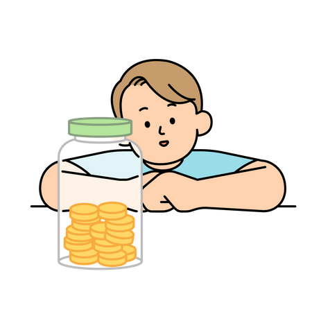 Man Looking at the Jar of Money  Illustration