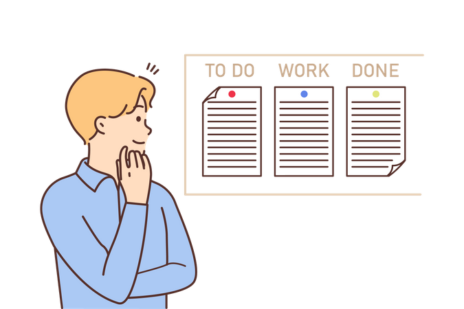 Man looking at to do list  Illustration