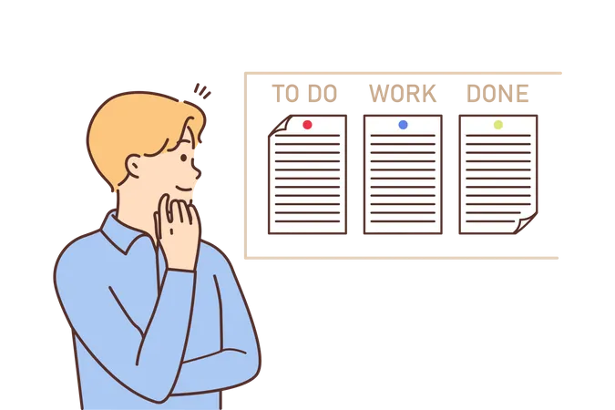Man looking at to do list  Illustration