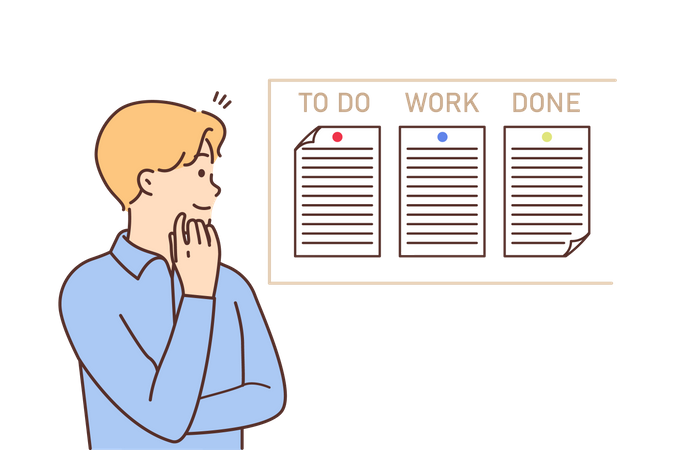 Man looking at to do list  Illustration