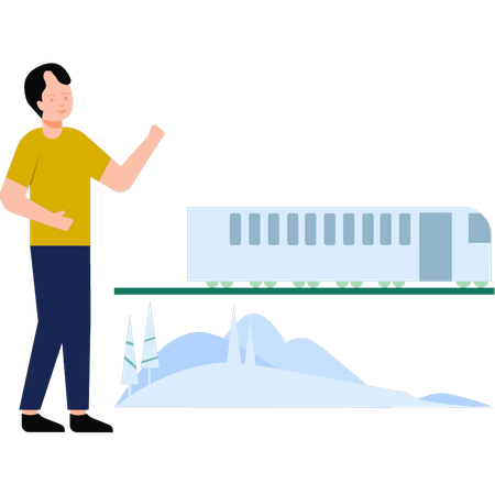 Man looking at train  Illustration