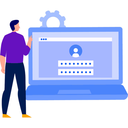 Man looking at user account  Illustration