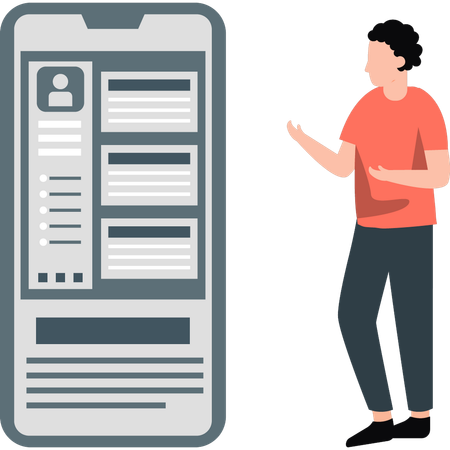 Man looking at user profile on mobile  Illustration