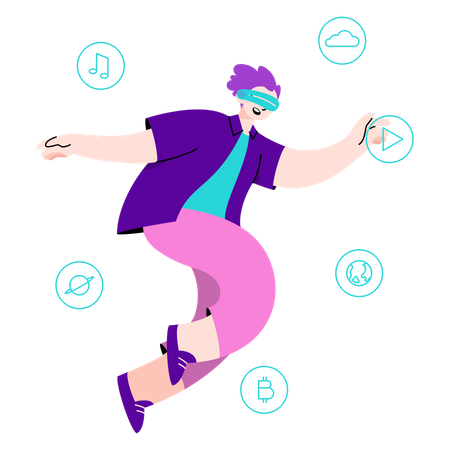 Man looking at virtual files using VR Tech  Illustration