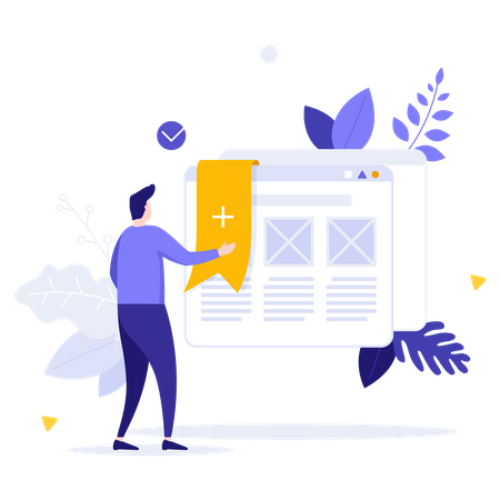 Man looking at webpage in browser windows with bookmark  Illustration