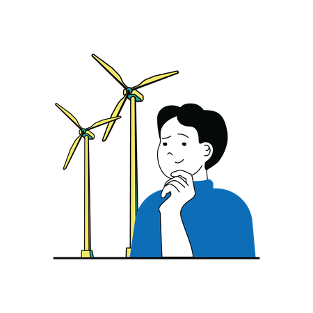 Man looking at windmill energy  Illustration