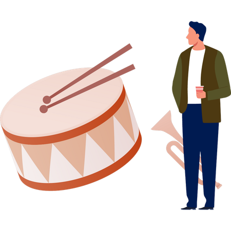 Man looking blowing drum  Illustration