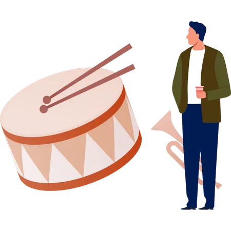 Man looking blowing drum  Illustration