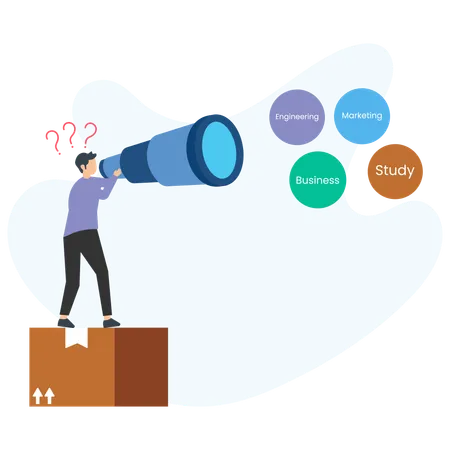 Man looking Business Vision using telescope  Illustration