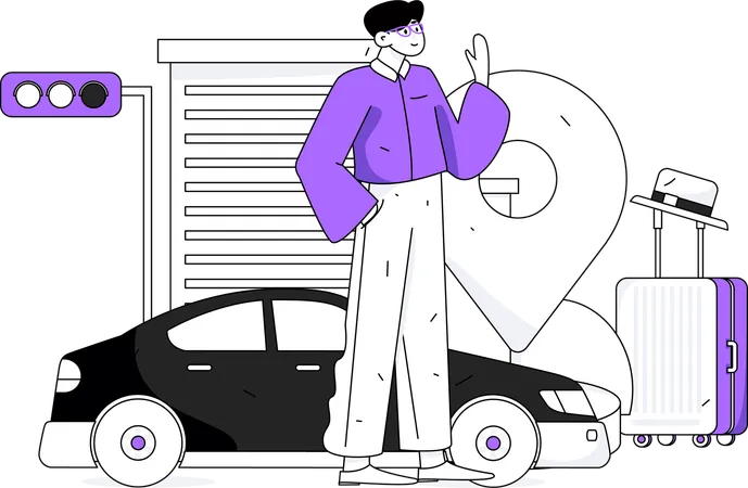 Man looking cab location  Illustration