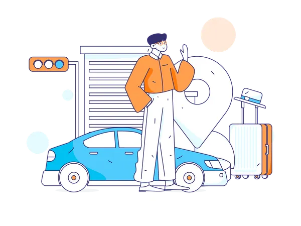 Man looking cab location  Illustration