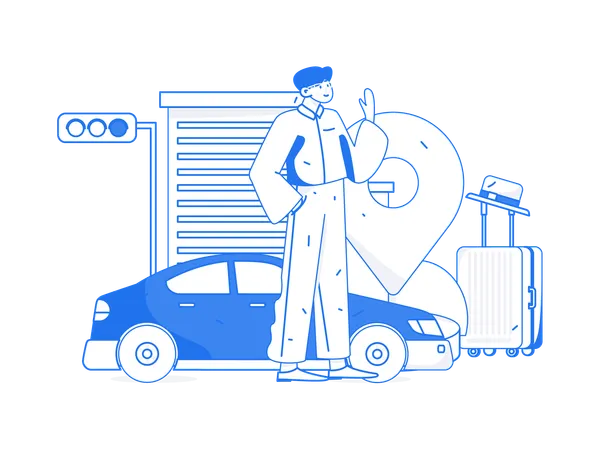 Man looking cab location  Illustration