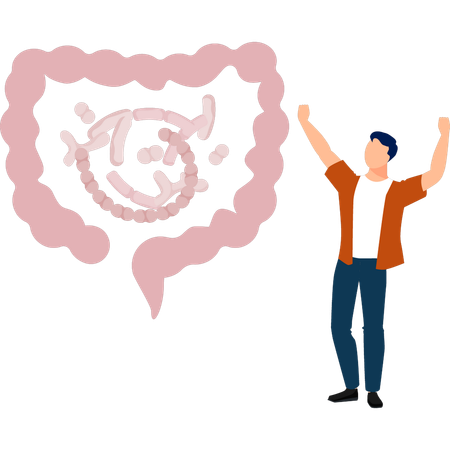Man  looking colon bacteria  Illustration