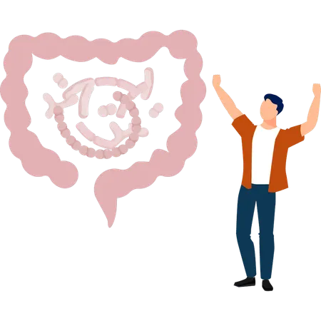 Man  looking colon bacteria  Illustration