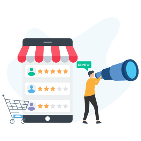 Man looking Customer Feedback using telescope  Illustration