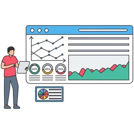 Man looking Data Dashboard  Illustration