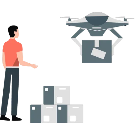 Man looking drone delivery service  Illustration