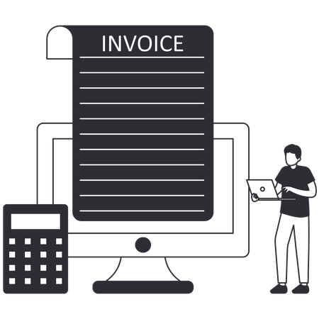 Man looking E-invoice using laptop  Illustration