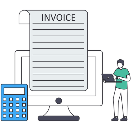 Man looking E-invoice using laptop  Illustration