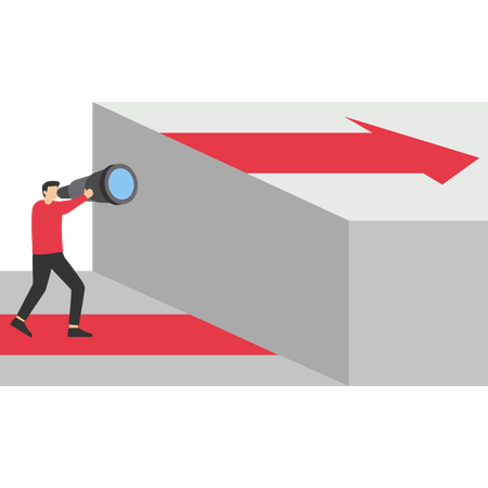 Man looking edge of arrow  Illustration