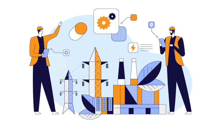 Man looking Electric power system  Illustration