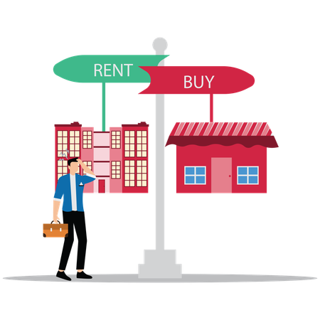 Man looking Financial Choice to Buy Or Rent Apartment  Illustration