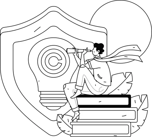 Man looking for book copyright idea  Illustration