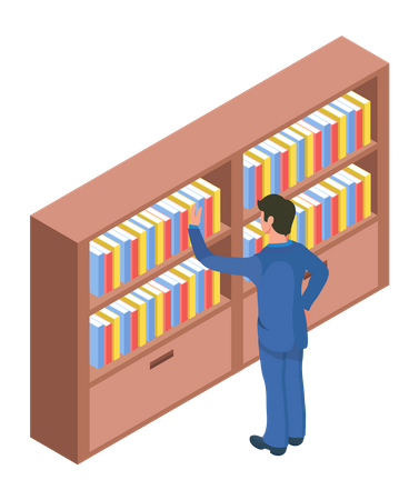 Man looking for book in library  일러스트레이션