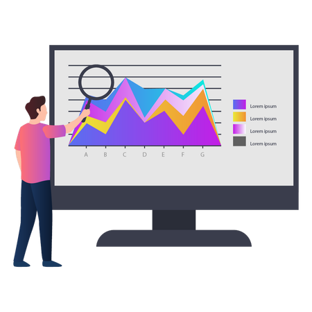 Man looking for business analytics on monitor  Illustration
