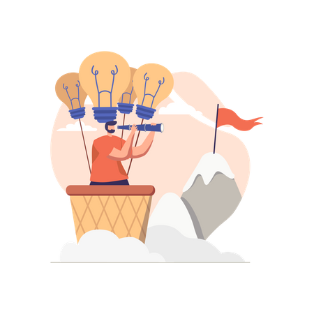 Man looking for business idea  Illustration