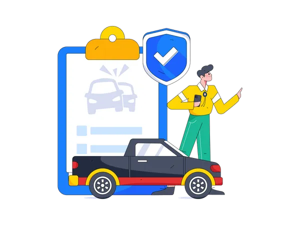 Man looking for car insurance  イラスト