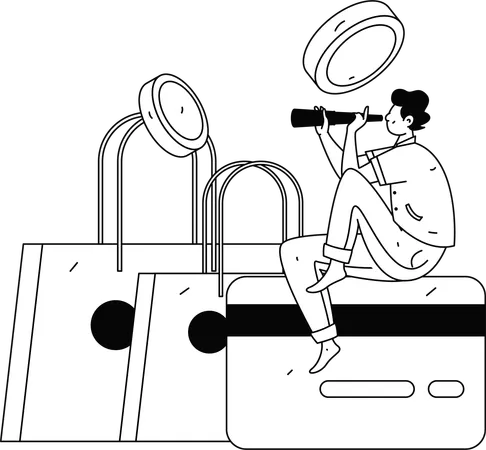 Man looking for card payment options  Illustration