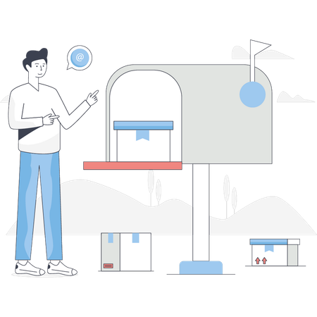 Man looking for delivery box in mailbox  Illustration