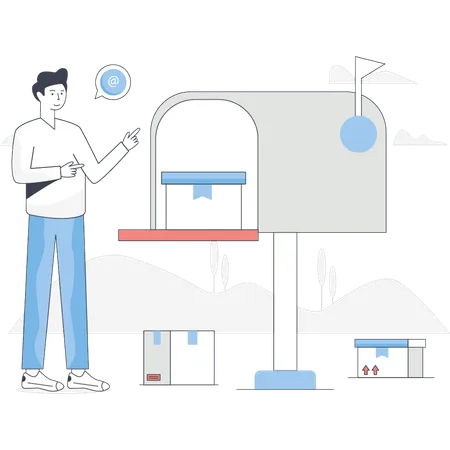 Man looking for delivery box in mailbox  Illustration